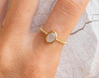 Rainbow Moonstone Gemstone Handmade Designer Ring, Yellow Gold Ring, Gift For Her, Statement Ring, Silver Jewelry