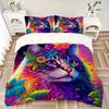 3pcs Multicolored Cat Quilt Set Cartoon Themed Bed Quilt Set Lovely Character Bedroom Decor Bed Quilt