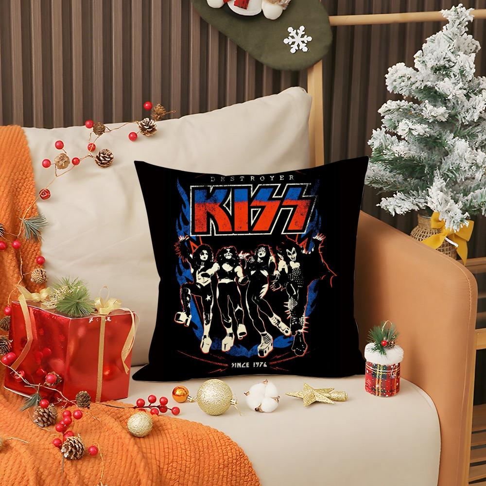 American Rock K-Kiss Band Pillow Case Anti-dustmite Pillow Invisible zipper silky short plush Sofa cushion cover