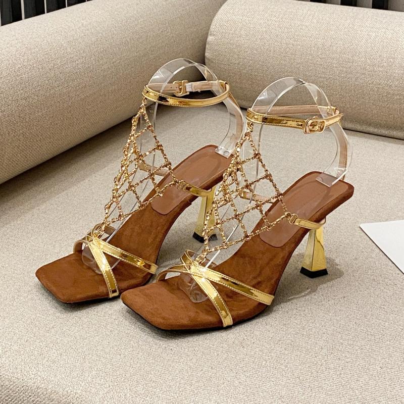 Summer Women's High Heel Sandals Square Head Fashionable Sexy All-match Rhinestone High Heel Sandals