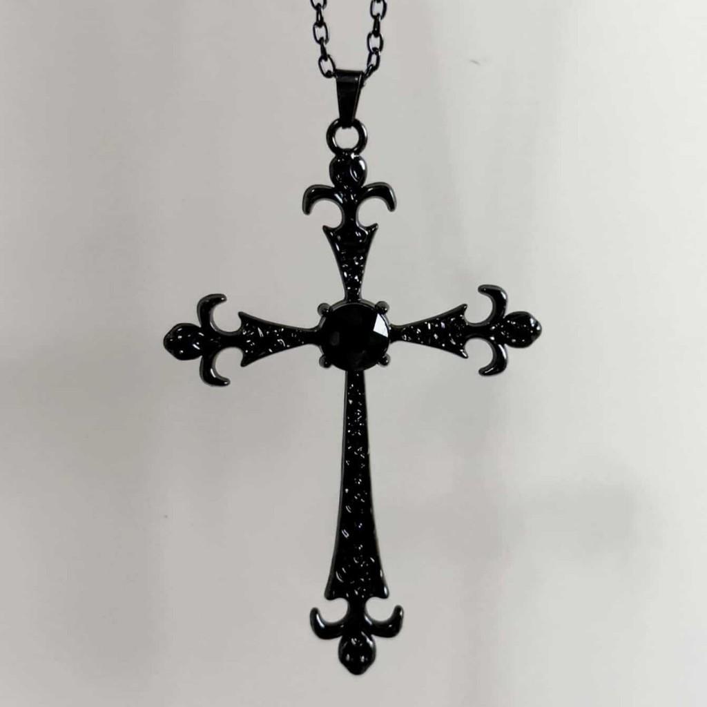 Gothic Baroque Cross Pendant Necklace With Alloy Chain For Women
