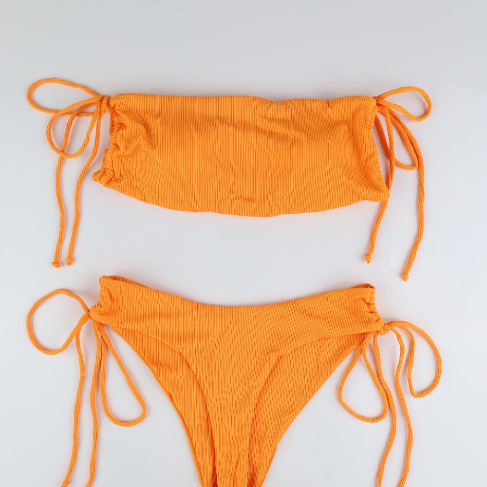 European & American Sexy Bandeau Split Swimsuit - Women's Drawstring Bikini Fashion