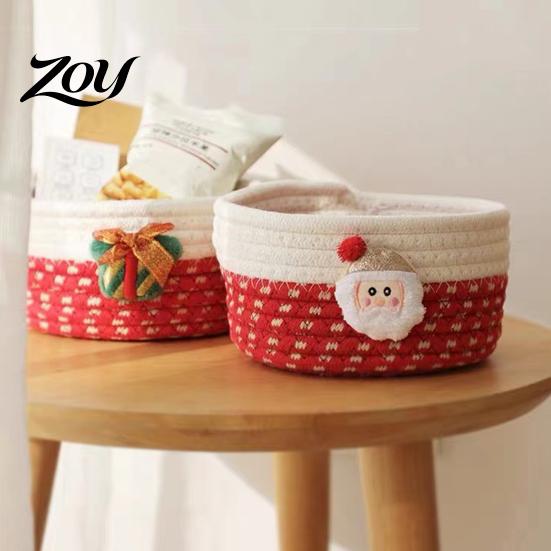 Durable Woven Bins Cotton Rope Storage Basket, Cute Christmas Theme Organizer, Handmade Bowls Decorative Fabric Bin for Snacks And Sundries