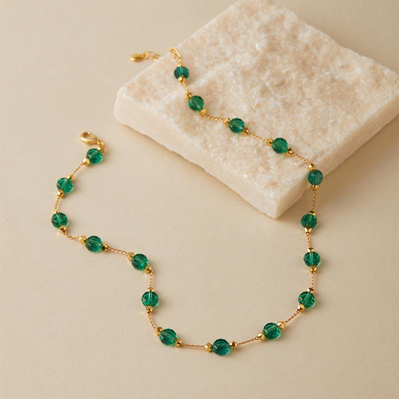 Cadena de Collar de Cuentas de Cristal Transparente Facetado Chapado en Oro Con Extensión
