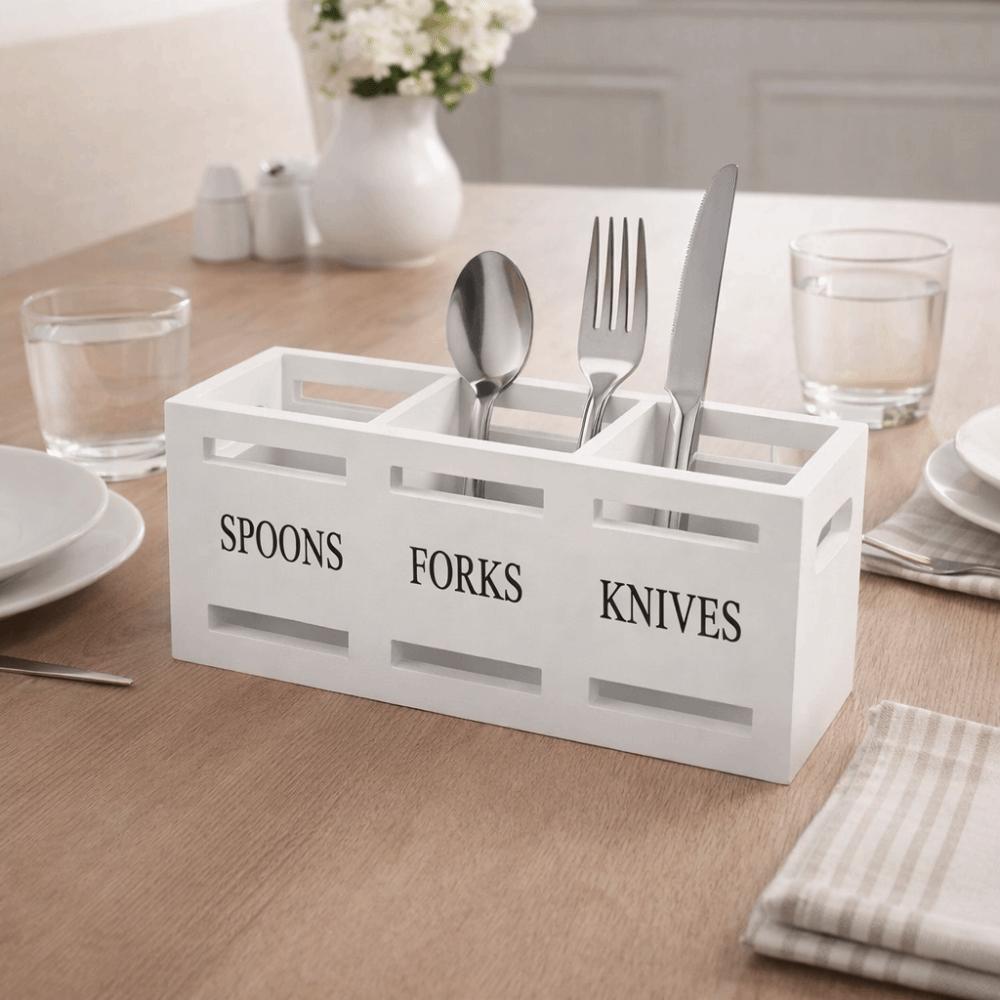 Rectangular Kitchen Utensil Holder 3 Compartment Cutlery Storage Rack  Kitchen Countertop