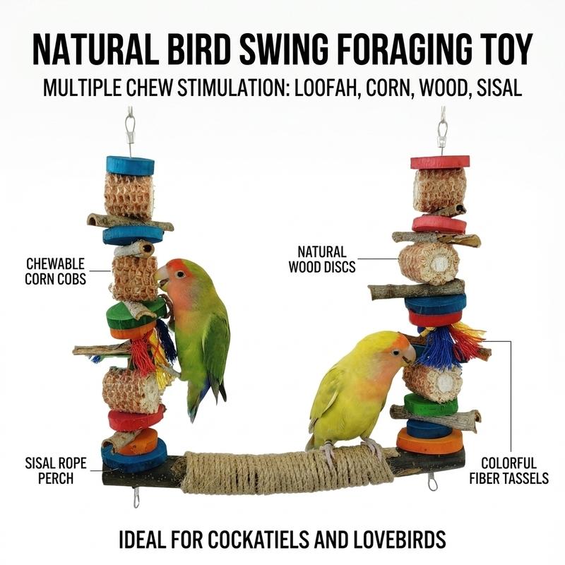 Parrot Swing Stand Natural Colored Rope Chewing Toy For Cockatiel And Lovebird Birds Cage Accessories