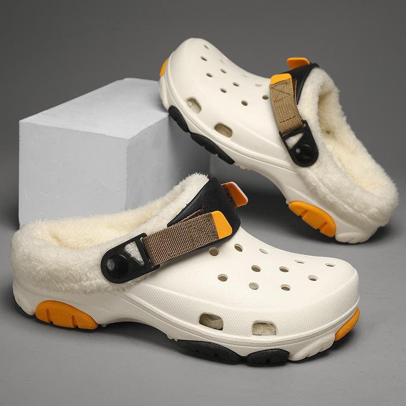 New velvet warm men's hole shoes autumn and winter platform casual couple home shoes cotton slippers