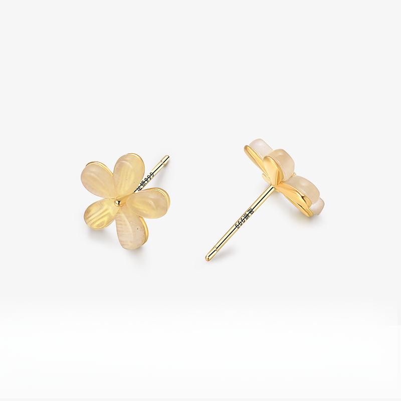 Japanese and Korean Style Cat Eye Stone Flower Earrings In Summer Simple Versatile Earrings High-end Earrings Trendy