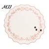 Heat Resistant Table Mats for Hot Dishes Embroidered Round Placemat, 15 Inch Scalloped Leaf Bow Embroidery Durable Fabric Kitchen Washable Insulation