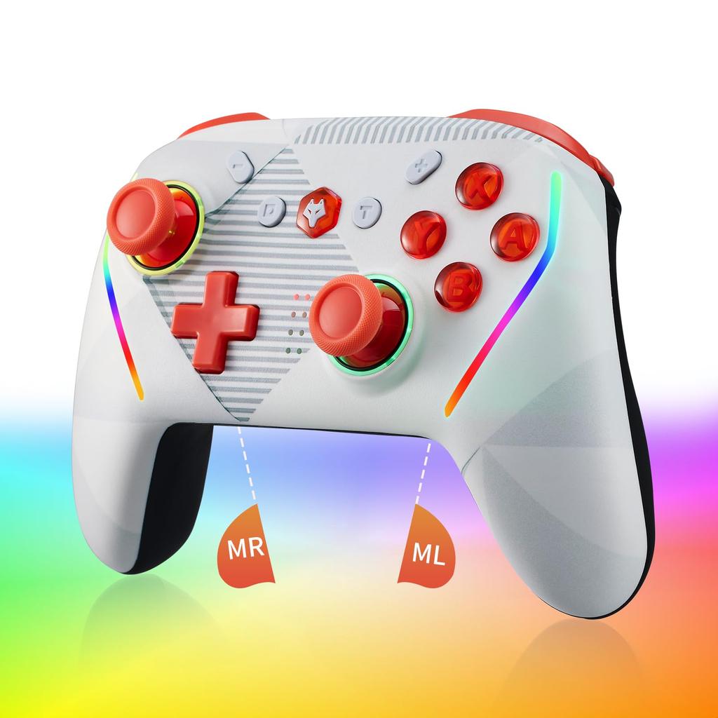 NBCP Switch Controller with Back Wireless Turbo RGB Magic Macro Japanese Manual Compatible with and Android Orange One-Click Start, Button, Fire,