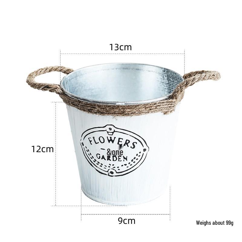 Small Retro Distressed Whitewashed Tin Flower Pot for Tabletop or Balcony Decor, Ideal for Succulents and Iron Lettering