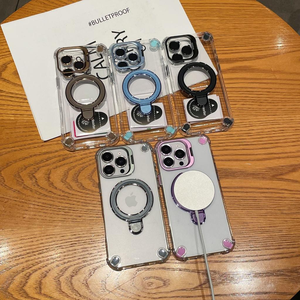 Applicable To iPhone16PROMAX Mobile Phone Case Four Corners Anti-drop Apple 15 Magnetic Suction Double Bracket Electroplating Protective Case 14