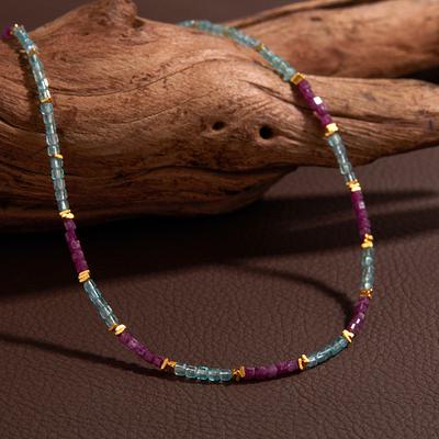 Trendiges Design Entwicklung S925 Sterling Silber Natürlicher Rubin Und Apatit Farbiger Schatz Halskette Damen Perlenohrringe