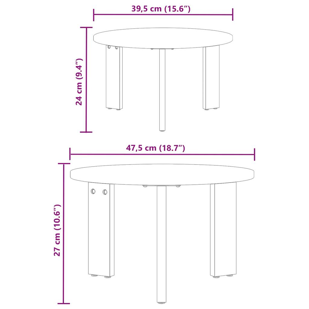 Coffee Table Set 2 pcs Natural Solid Pine Wood