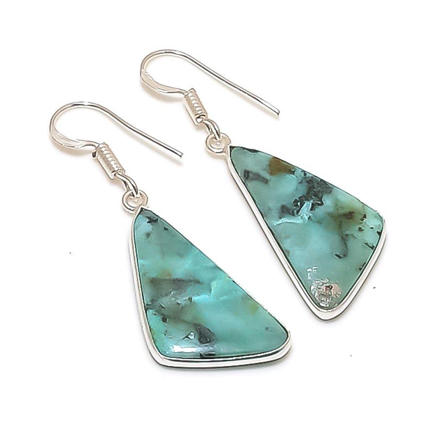 

Natural Tibetan Turquoise 925 Sterling Silver Jewelry Earring 1.77 AE-12120