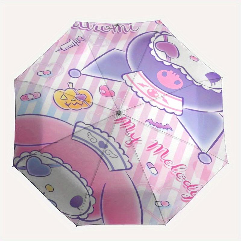 My Melody & Kuromi Sanrio Cartoon Cartoon Umbrella, Portable 3-Fold Compact Umbrella, Suitable for Camping, Hiking and Travel, Ideal Easter Birthday G