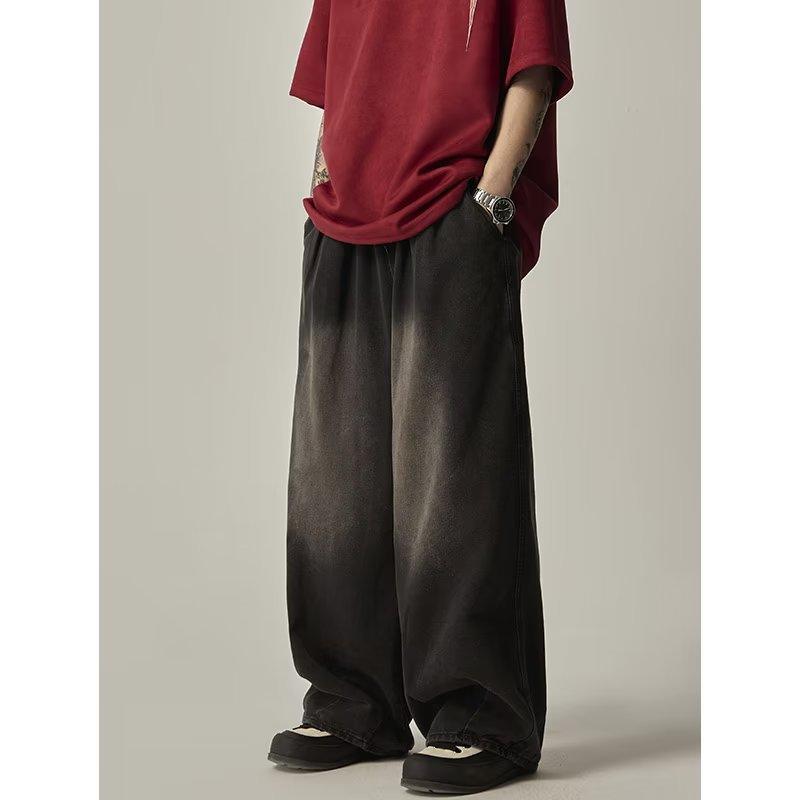 Geener Mannelijk klassiek Amerika Hip Hop wijde pijp jeans Jeugd populaire jeans Heren rechte pijp retro losse broeken oversized denim broeken S zwart