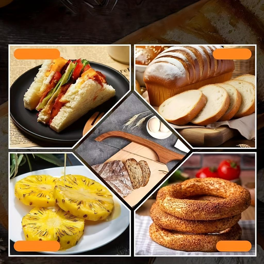 Lame de Pan de Madera Premium con Mango Ergonómico Hoja Ajustable para Rebanado Uniforme, Herramienta de Cocina Rústica para Panes Artesanales y Pasteles
