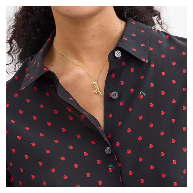 Coach Skeleton Dinosaur Decoration Brass Plated Necklace Women's Gold
