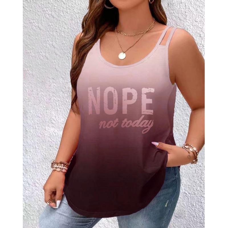 Sommer Damen Rundhals Farbverlauf Buchstabenprint Ärmellos Doppelträger Camisole