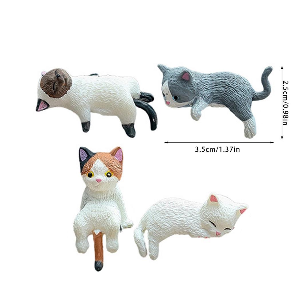 4Pcs Cartoon Cats Miniature Figurines Resins Craft Figures Computer Monitors Desktop Decors Car Central Screen Ornaments