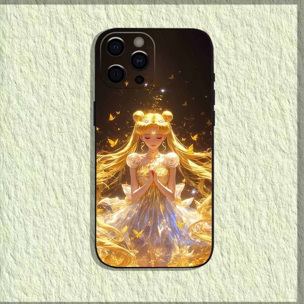 Anime S-Sailor-M-Moon Phone Case For iPhone 16,15,14,13,12,11,Pro,X,XS,Max,XR,Plus,Mini Soft Black Cover