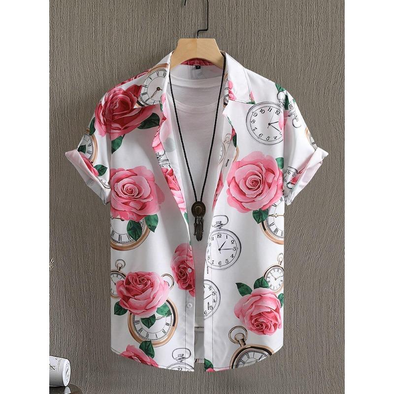 Hawaiian Print Short-sleeved Shirt Beach Party Trendy Men's Casual Shirt Summer Outdoor Everyday Men's Short-sleeved Shirt