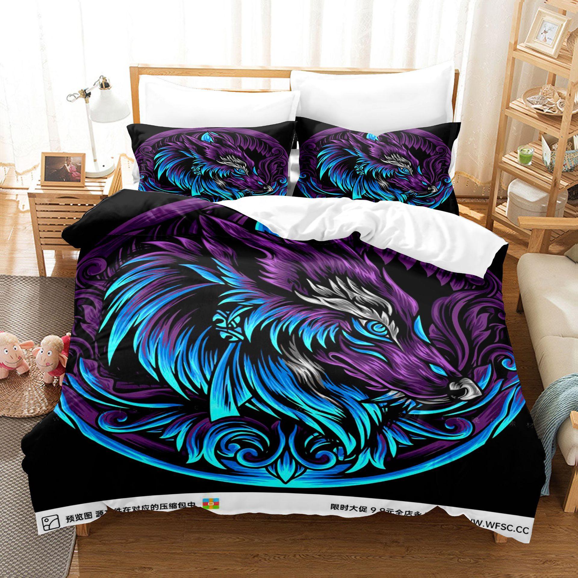 

3D Digital Printing Wolf Head Series Three-Piece Set Of Abrasive Quilt Cover Bedding quilt cover 90 * 190 pillowcase 50 * 75 * 1