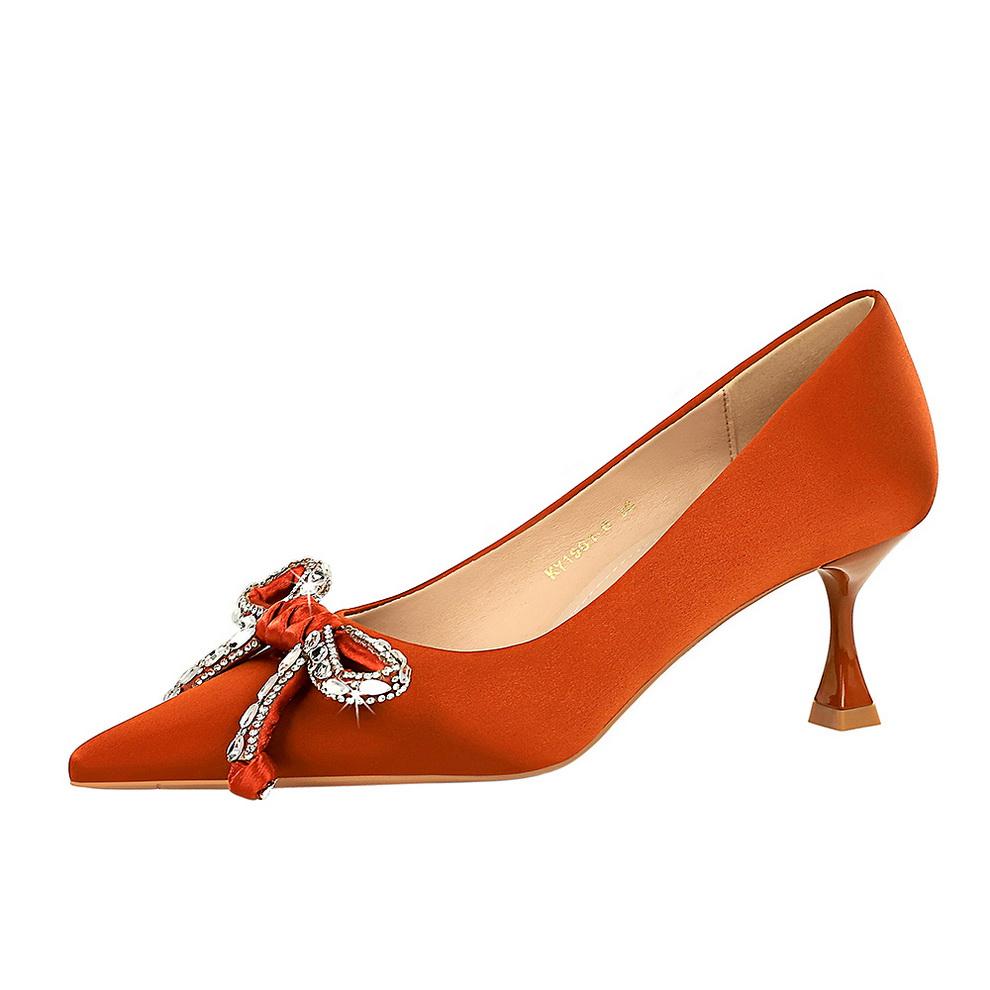 Water Diamond Bow Pointed, Thin Heel, Silk Heel, Single Shoe, Wine Glass Heel, Women's Single Shoe