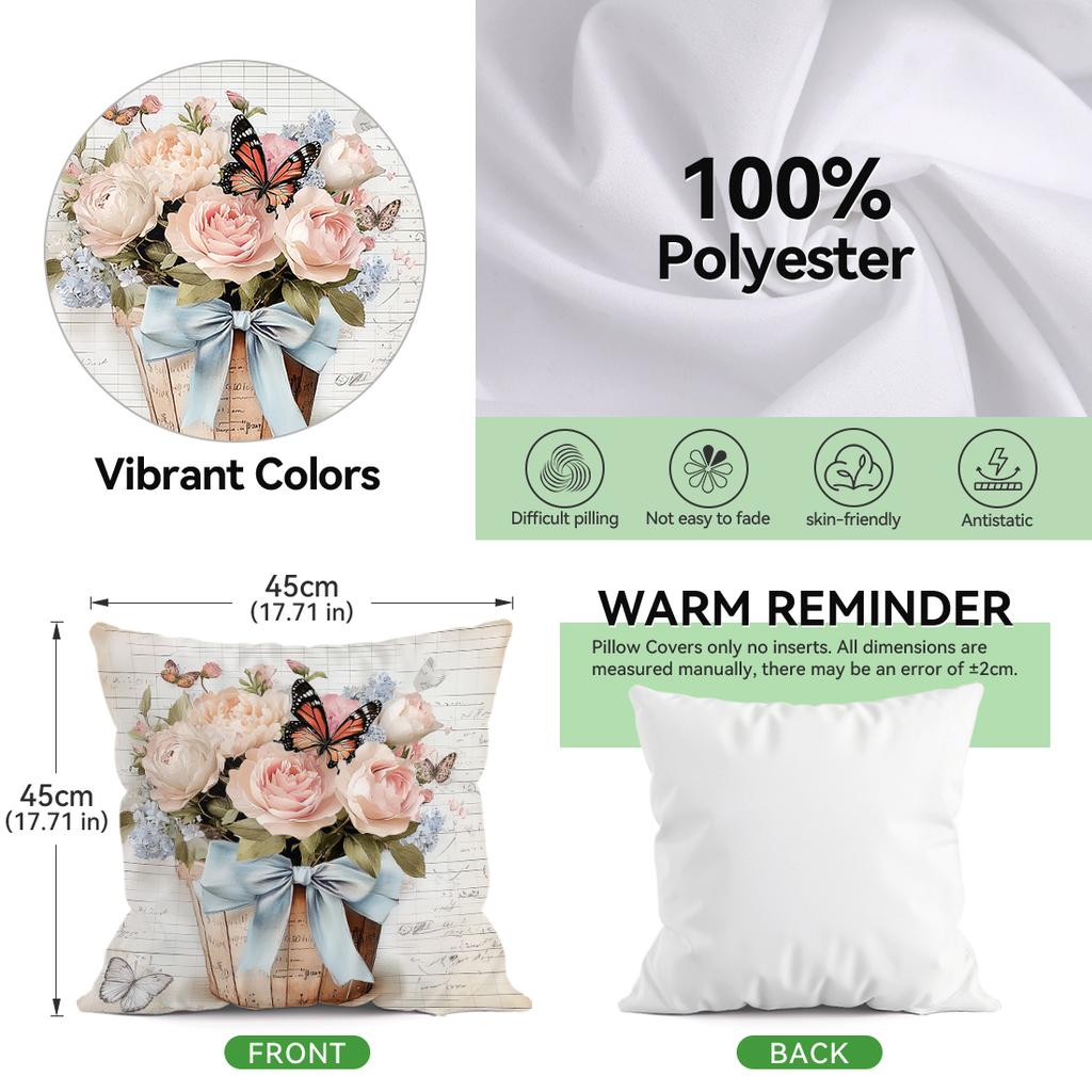 Vintage Butterfly And Flower Pillowcase Bedroom Sofa Cushion Cover 100% Polyester Living Room Cushion Pillowcase Home Decor