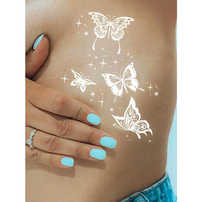 1 Sheets Luminous Glow In The Dark Body Art Temporary Tattoo Stickers, Moon Butterfly Botanical Pattern, Waterproof Fake Tattoo Sticker