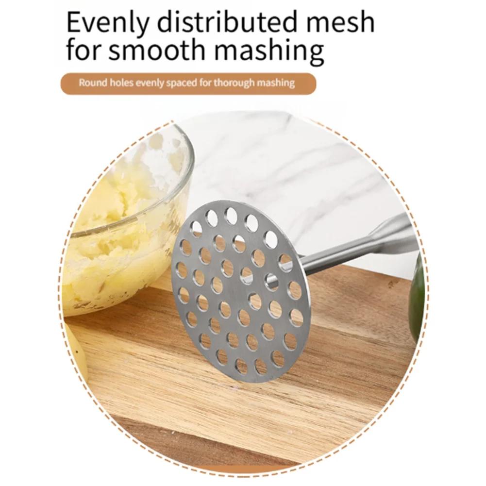 Ergonomic Stainless Steel Potato Masher with Perforated Base for Soft Food Mashing Potatoes Avocados and Beans