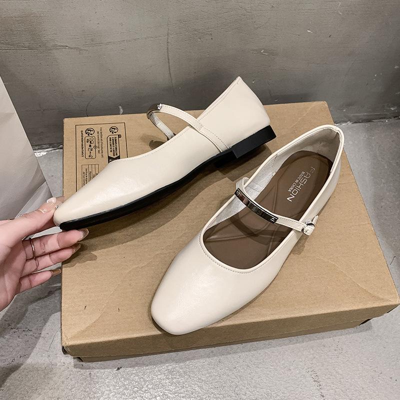 French square head Mary Jane shoes women's flat 2025 spring retro style soft leather low-heeled single shoes light mouth fashion women's shoes