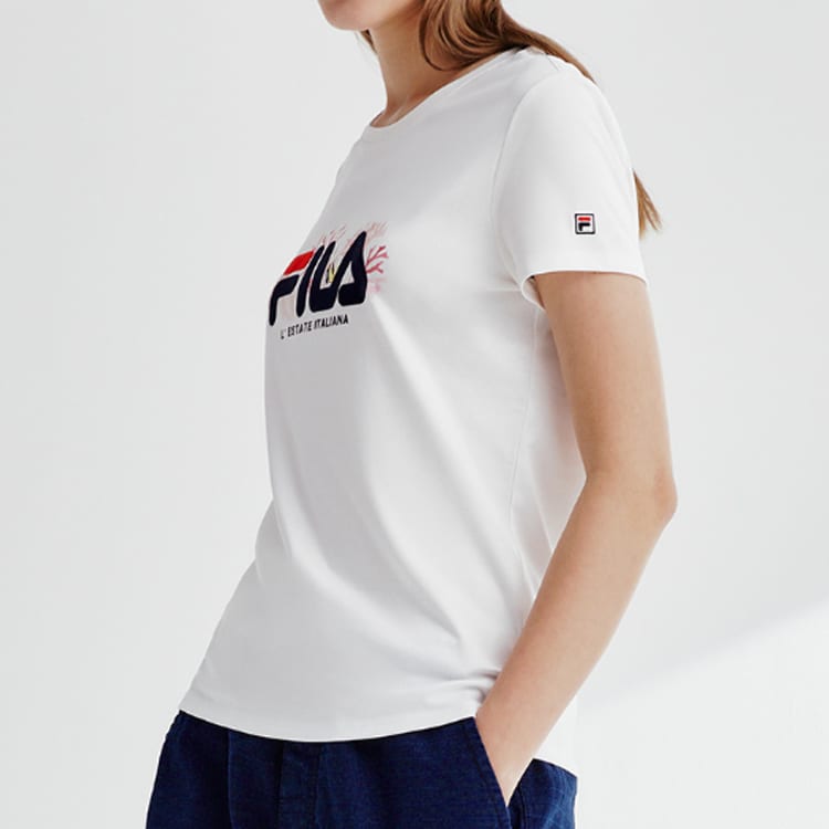 Fila T Shirts Women's White Crew Neck Moderate Straight Fit F11W928129FWT