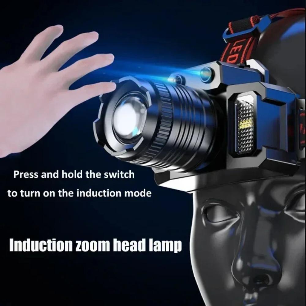 Powerful LED Motion Sensor Headlamp 18650 Rechargeable COB Headlight High Power Flashlight for Fishing Camping Hiking Running Outdoor Emergency