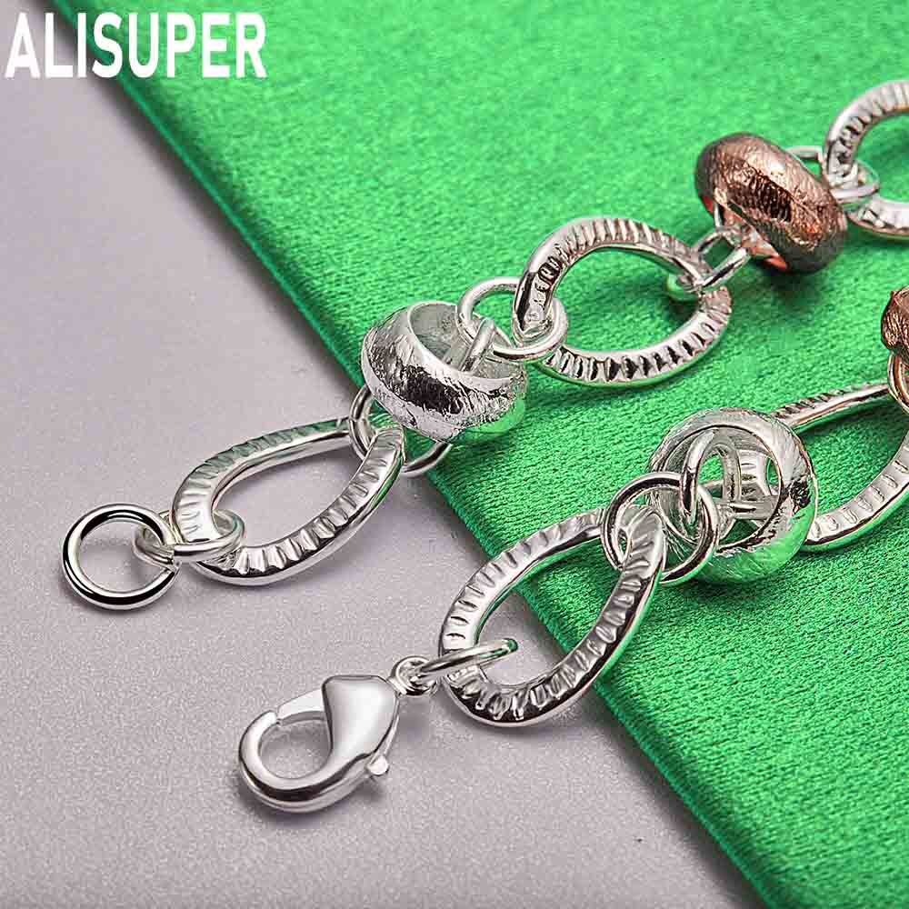 925 Sterling Silver Multi-Element Romantic Heart Side Chain Charming Bracelet Gift Jewelry