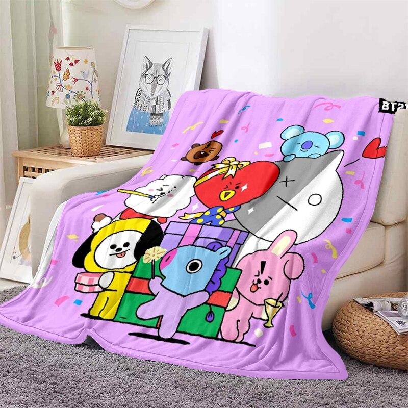 2022 Kreslená deka bt21 Měkké fleecové deky Deky Home Dekor Ložnice Obývací pokoj PohovkaDigital potištěné deky na cesty