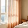 Modern Striped French Style Semi-Sheer Curtain Living Room Balcony Cotton Drapery With Rod Pocket Tassel Trim