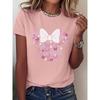 Fun Printed Short Sleeve, Sweet Floral Butterfly And Bow Pattern