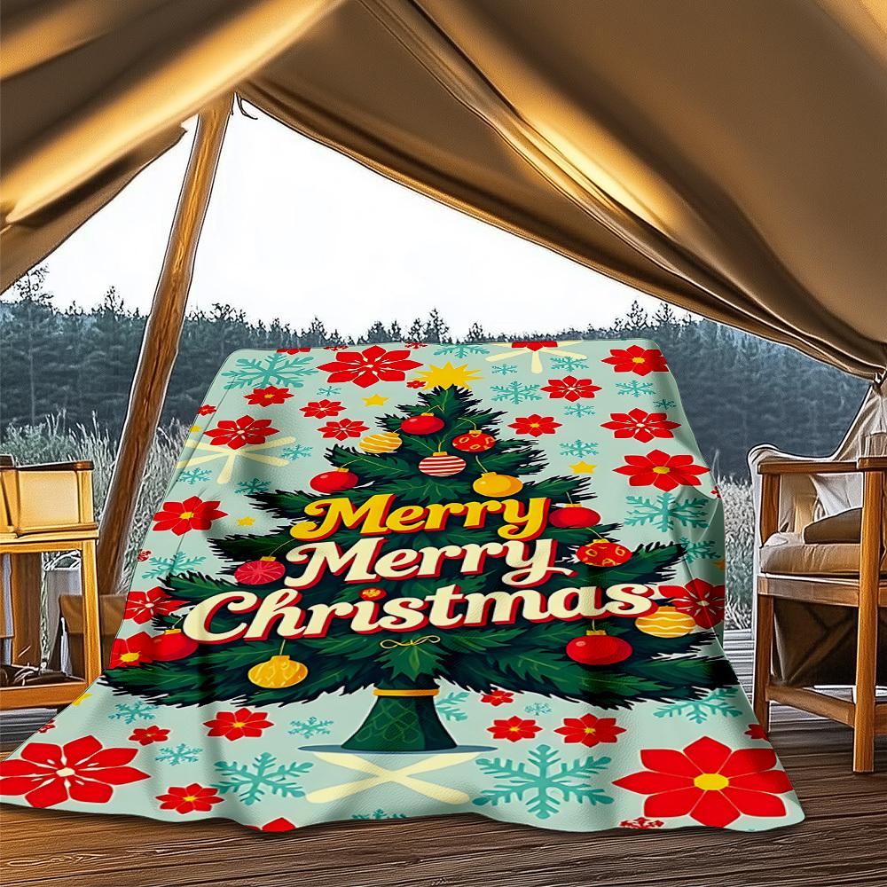 1pc Christmas Tree Decorations Outdoor Flannel Blanket , Machine Washable Perfect Gift for Birthday , Holiday Travel Accessory , Durable Material