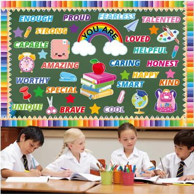 School Season Bulletin Board Decoration Card Set Classroom Blackboard Newspaper Inspirational Paper Cutting Wall Decorative Wall Stickers