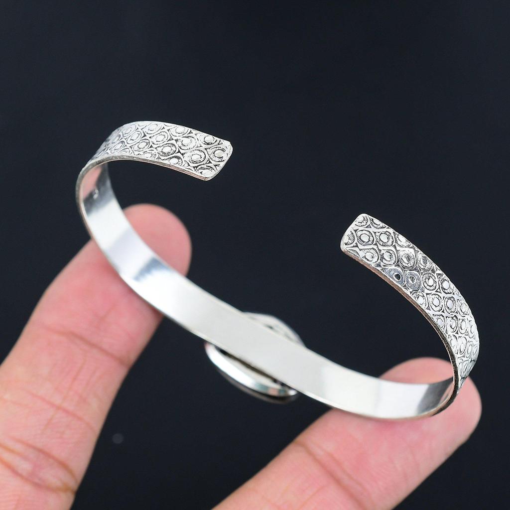 Wedding Gift For Her 925 Silver Natural Scolecite Gemstone Bangle Adjustable