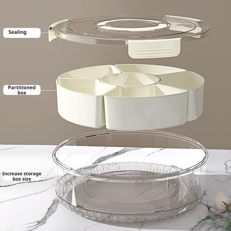 Six-Grid Food Storage Dried Fruit Snack Plate ,Rotatable Storage Container, Snack And Vegetable Tray With Lid And Hand