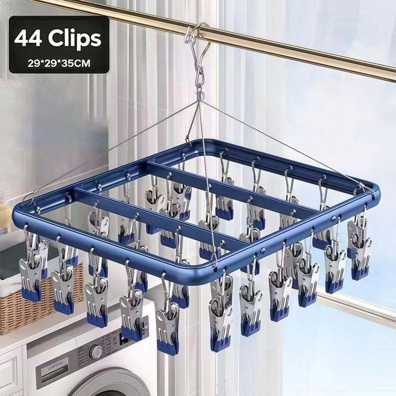 Wall Mountable Aluminum Alloy Clothes Drying Rack Multi-Clamp for Balcony Bathroom Underwear Socks синий