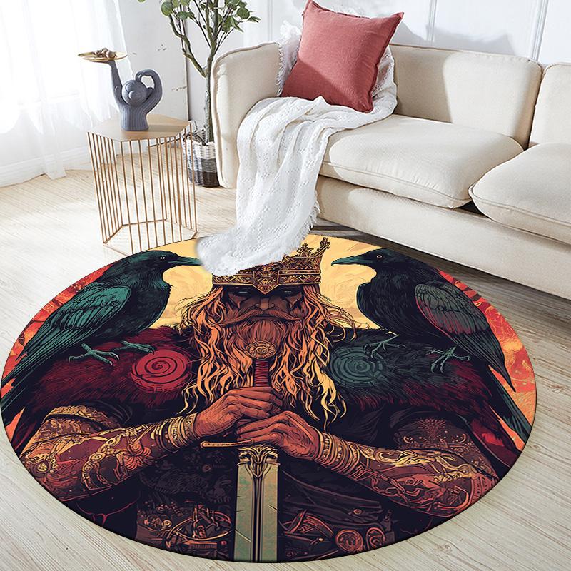 Viking Figures,Round Area Rug,Carpet Rug for Living Room Bedroom Sofa Playroom Decor,Non-slip Floor Mat