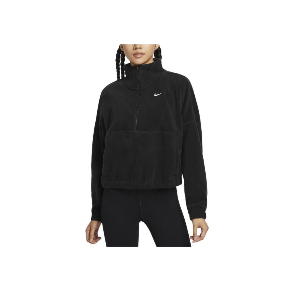 Nike Therma-Fit One Oversized Fleece Logo Embroidery Pattern Pullover Half-Zip Long Sleeve Sweatshirt Women Sweatshirt Black White FV7956010