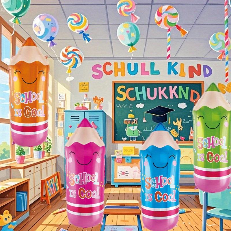 4/8/12PCS Cartoon Pencil-shaped Aluminum Foil Balloons - The School Is So Cool, Campus Decoration for The Back-to-school Season