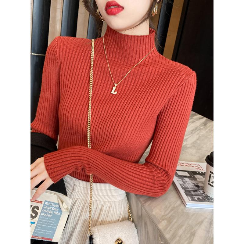 Elegant Solid Basic Knitted Tops Women Turtlneck Sweater Long Sleeve Casual Slim Pullover Korean Fashion Simple Chic Clothes