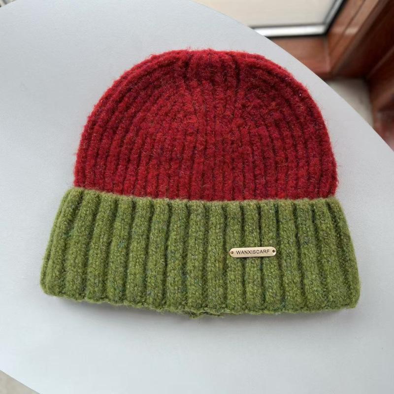 Hat Women's Autumn and Winter New Wool Knitted Hat Thickened Warm Color Matching Couple Student Fashion Wool Hat Tide
