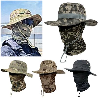 Sombrero Boonie Pasamontañas Máscara Facial Completa Set Sombrero de Sol de Ala Ancha Protección Solar Gorra de Pesca para Hombres Mujeres Pesca Senderismo Acampada